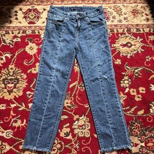 Guess Slim Straight Blue Straight Leg Cutoff Raw Hem Women's Jeans
